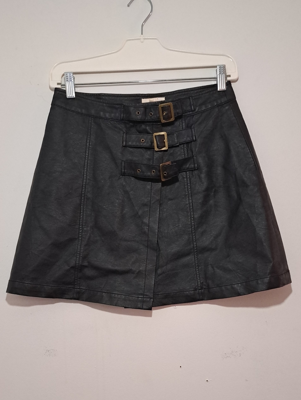 Tulle Black Faux Leather Mini Skirt with Triple Buckles. Witchy. Whimsigoth.